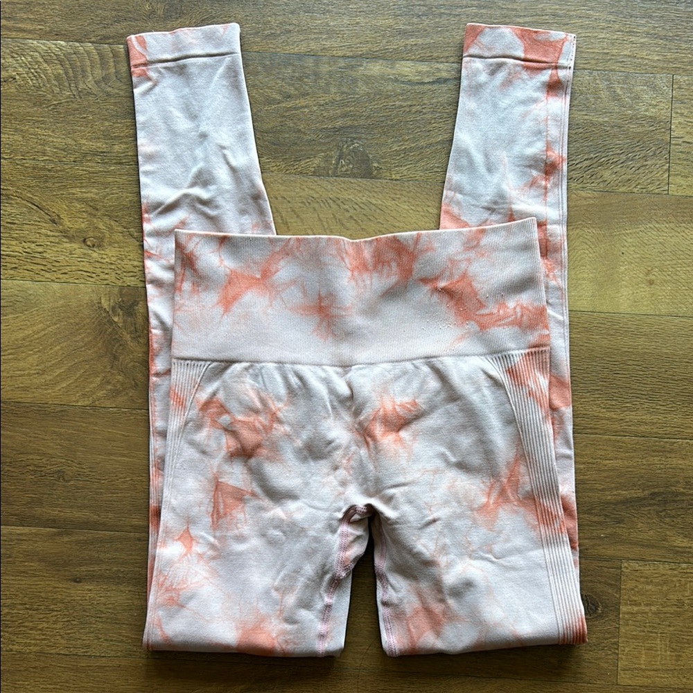 Amazon Pink Tie-Dye Leggings High Waist Stretch